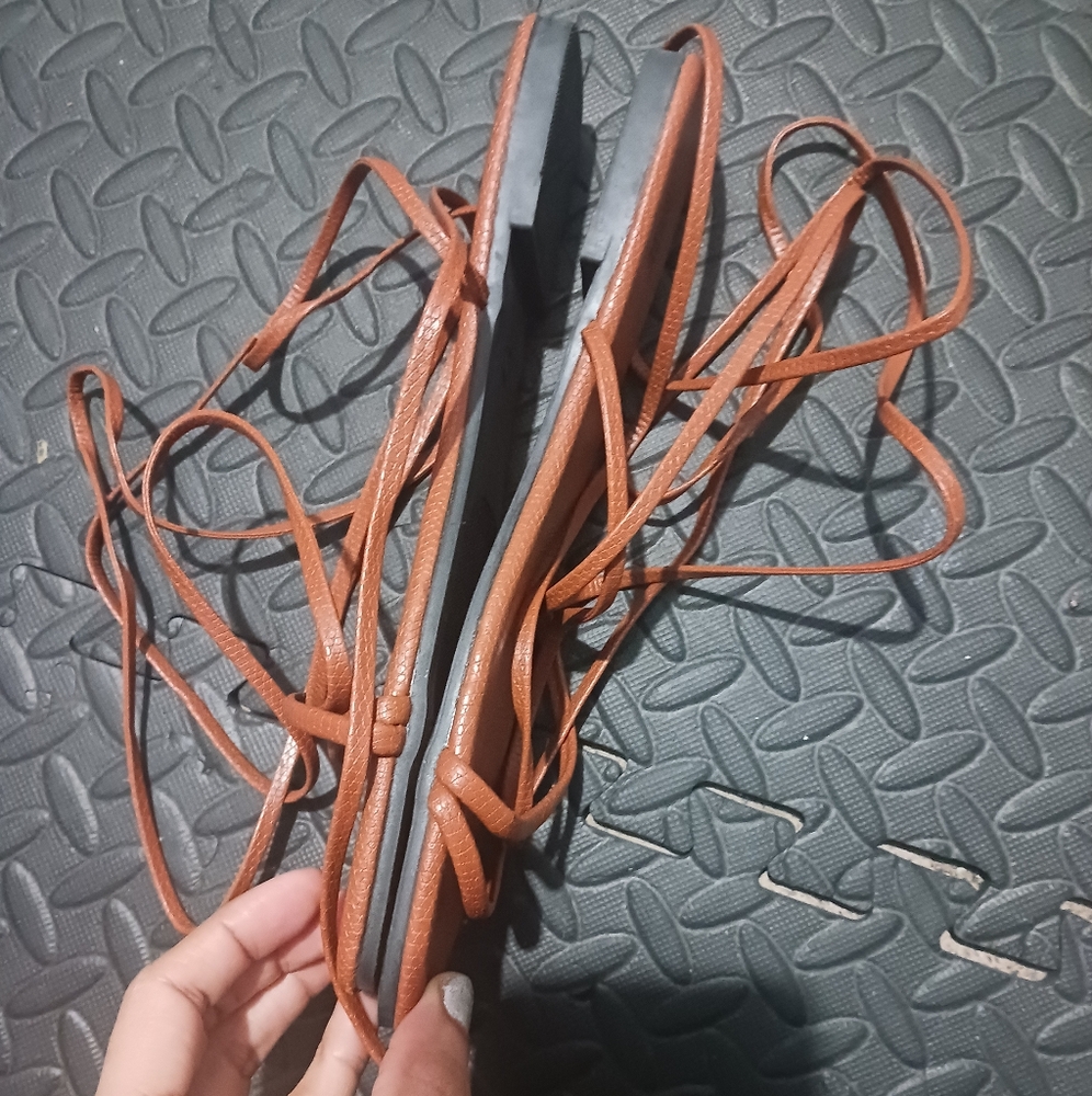 Women Brown Lace Up Flat Sandals - Picture 5 of 11